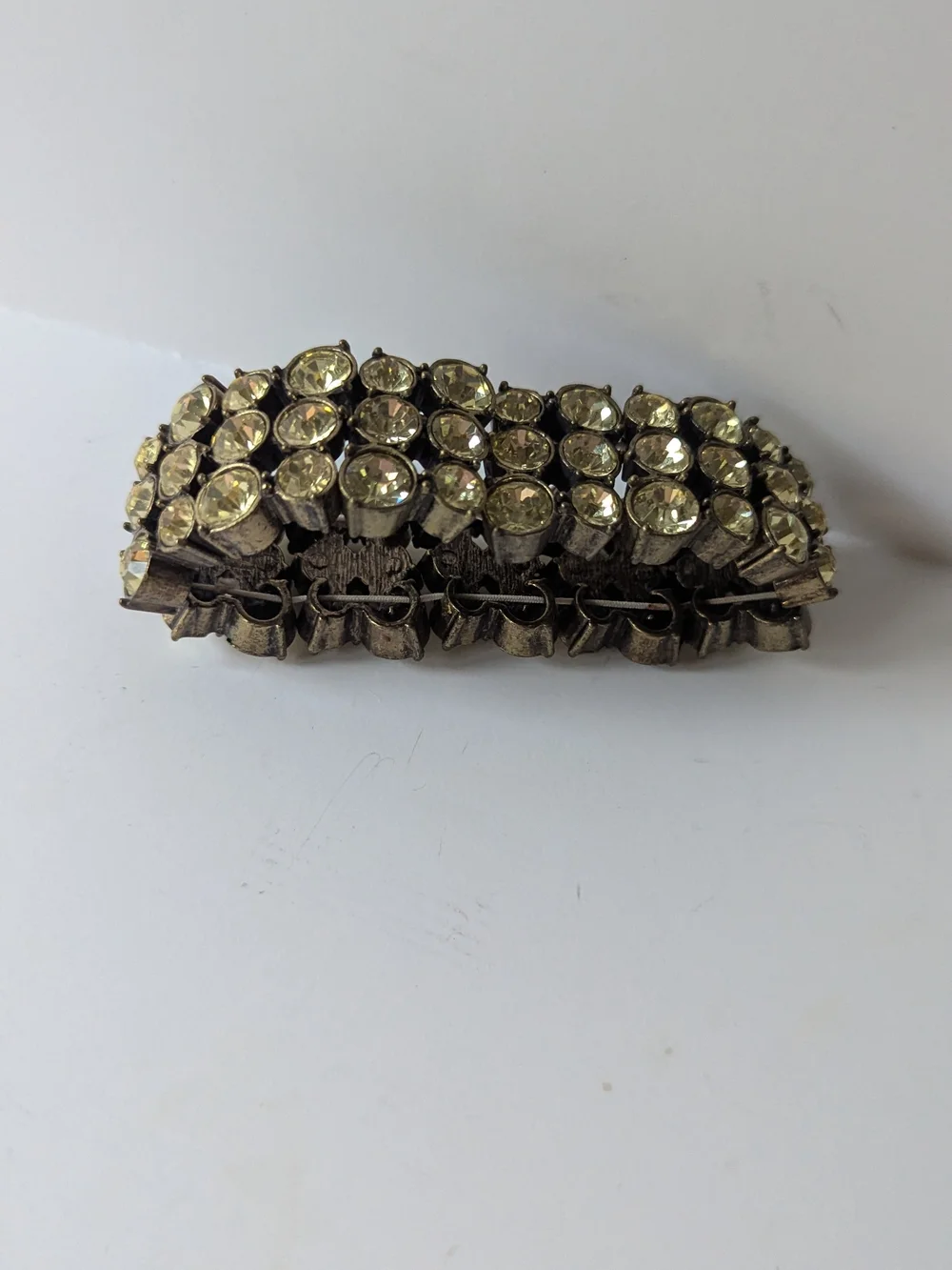 Citrine Hued Crystal-Embellished Stretch Bracelet - Vintage Silver/Gold Tone